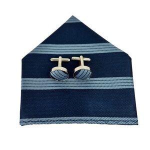 Blue Striped Pocket Square with Cuff Links